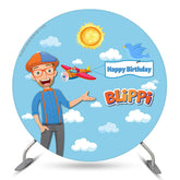 Lofaris Blippi Blue Sky Boy Round Happy Birthday Backdrop
